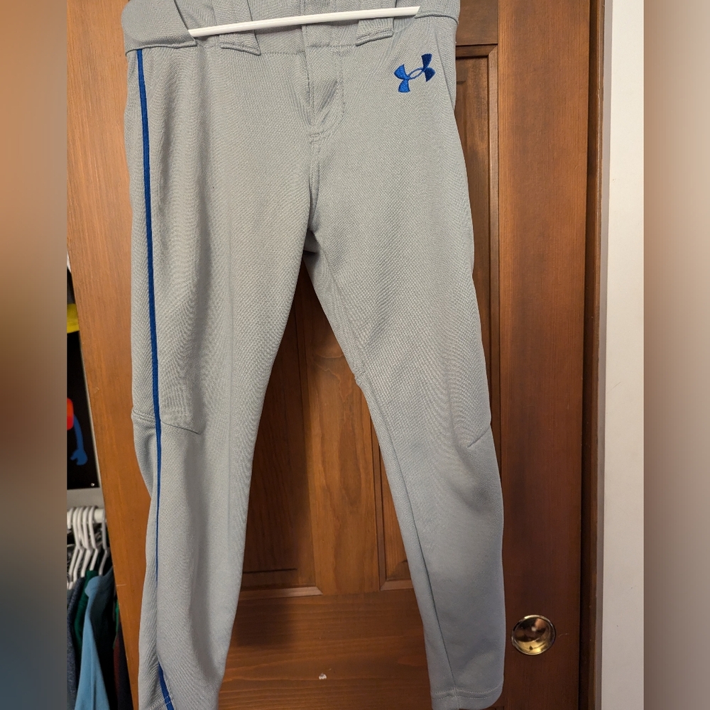 Grey & Blue Under Armour YXS Baseball Pants